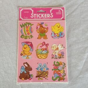 Vintage 80s Eureka Easter Stickers Bunny Duck Lamb Easter Basket Spring Pink NOS